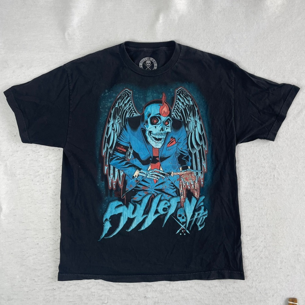 Sullen Art Collective T-Shirt Mens XL Black Brian Ewing Skull Angel Wings